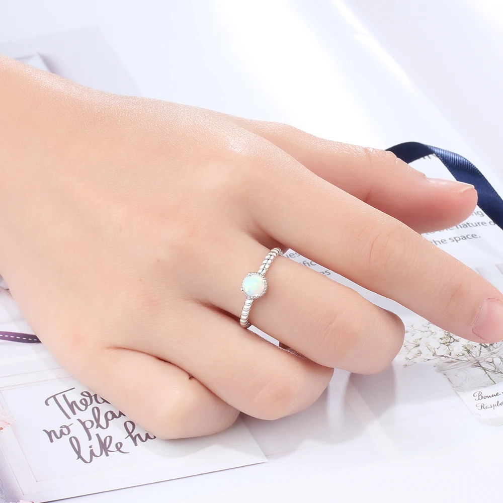 5 мм молочный круглый Опаловый камень Soild 925 пробы Серебряное кольцо Элегантные Свадебные украшения Подарки для женщин(JewelOra RI103625