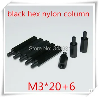 

100pcs/lot M3X20+6 m3*20 Black Nylon Male & Female standoff ,M3 Black Nylon Hex Spacer/ PCB isolation column