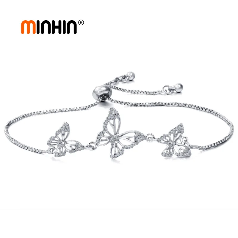 Очаровательные браслеты MINHIN с бабочкой для женщин, регулируемый браслет-цепочка на запястье, роскошные свадебные ювелирные изделия, циркониевый браслет для женщин