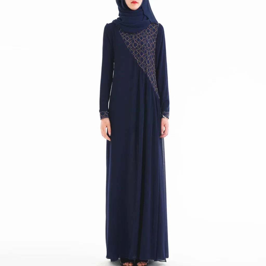 Длинные Абаи платье Повседневное женские мусульманские платья Кафтан Исламской Макси-платье с длинным рукавом Jilbab платье из муслина 4