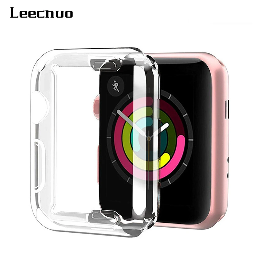 

Leecnuo Full Protective Case For Apple Watch 4 40mm 44mm Clear TPU Screen Protector Cover Full Case For iWatch 1 2 3 38mm 42mm