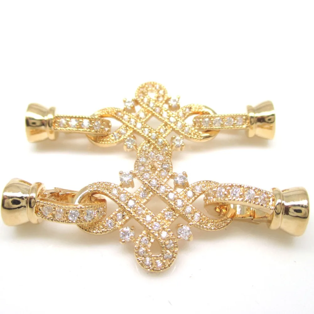 

43*17MM 3Pcs (No Fade) Zircon Rhinestones 24 Gold Plated Copper Necklace Buckle Bracelet Hook Jewellery Findings Accessories