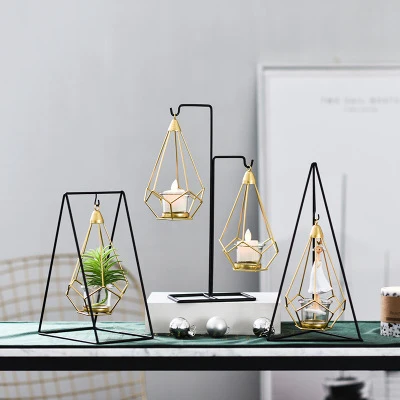 

1Set Nordic style Geometric Design Gold Glass Iron Candle Holder Candlestick For Cup Candles Home Wedding Decoration Accessories
