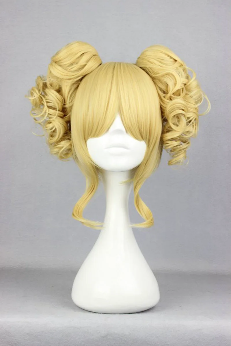 35cm Short Curly Yellow Anime Cosplay Wig With Pigtails Cheap