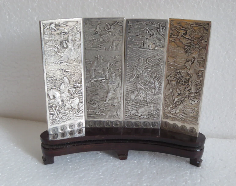 

Metal Crafts Home Decor Metal Crafts Wonderful tibet silver 4 screen with eight immortals/god statue ON wood stand fast shipping