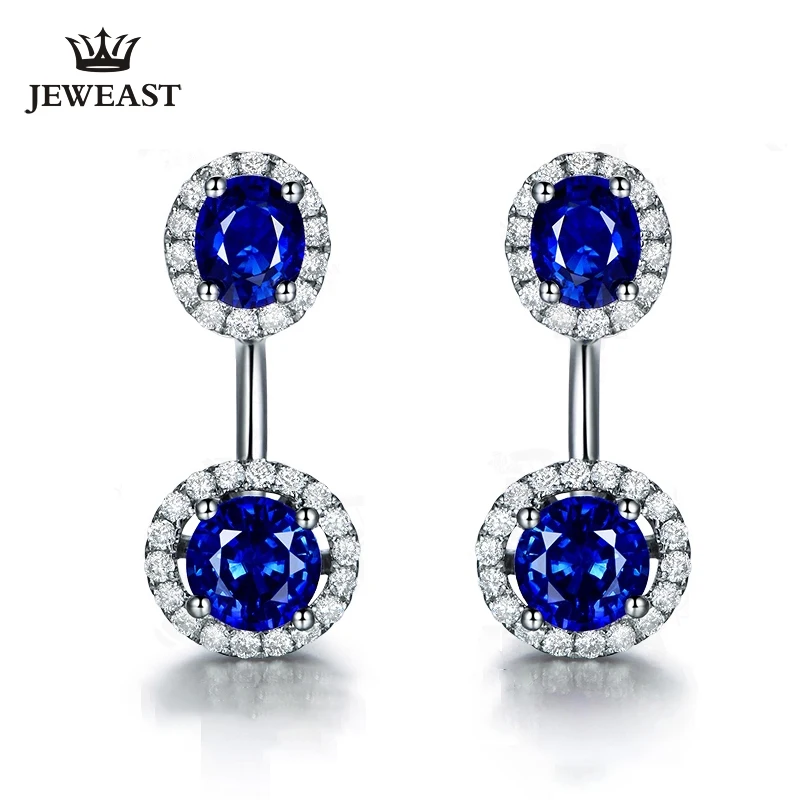 

Natural sapphire 18K Pure Gold Earring Real AU 750 Solid Gold Earrings Diamond Trendy Fine Jewelry Hot Sell New 2019