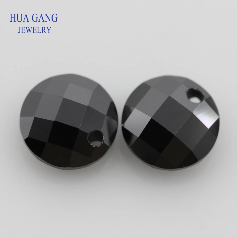 더블 홀 블랙 AAAAA 라운드 브릴리언트 더블 체커보드 큐빅 지르코니아 스톤, DIY 쥬얼리 제작 비즈 3  14mm