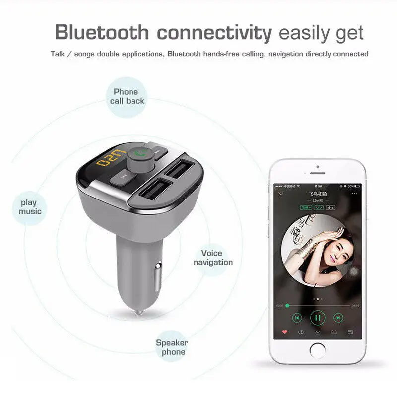 Bluetooth Автомобильный USB Зарядное устройство FM передатчик Беспроводной радио адаптер MP3 плеер