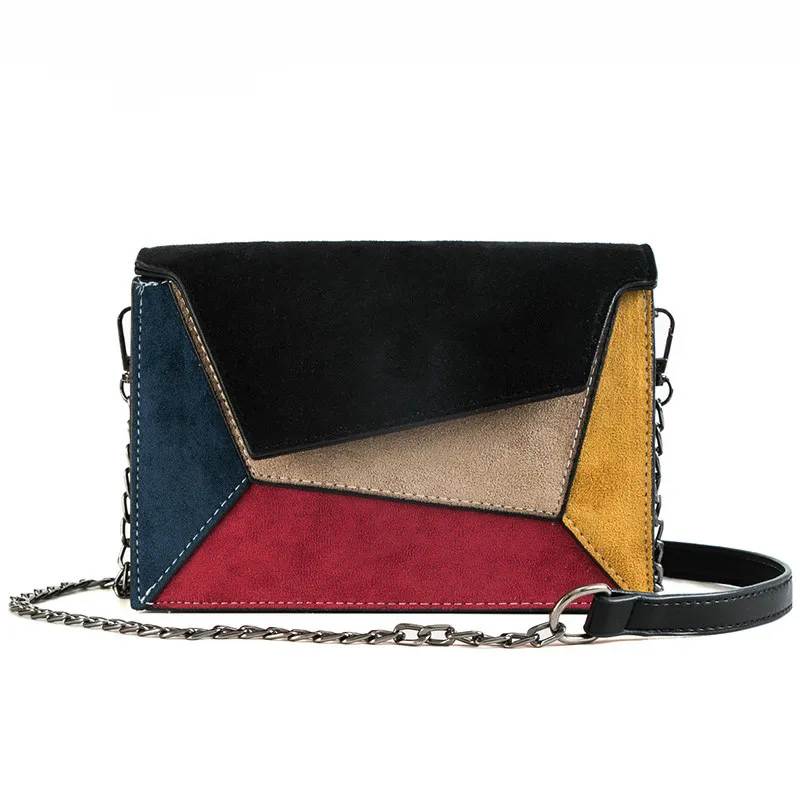 

hot lady's Patchwork Color Nubuck Leather Shoulder Bag Chain Crossbody Bag Small Hasp Handbag Ladies Messenger Bag