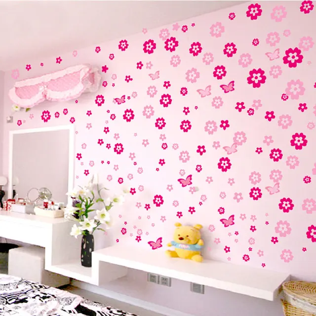 108pcs Flowers and 6pcs Butterfly Wall Stickers Living Room Bedroom Art Decals Home Decoration Furniture Stickers Baby Nursery