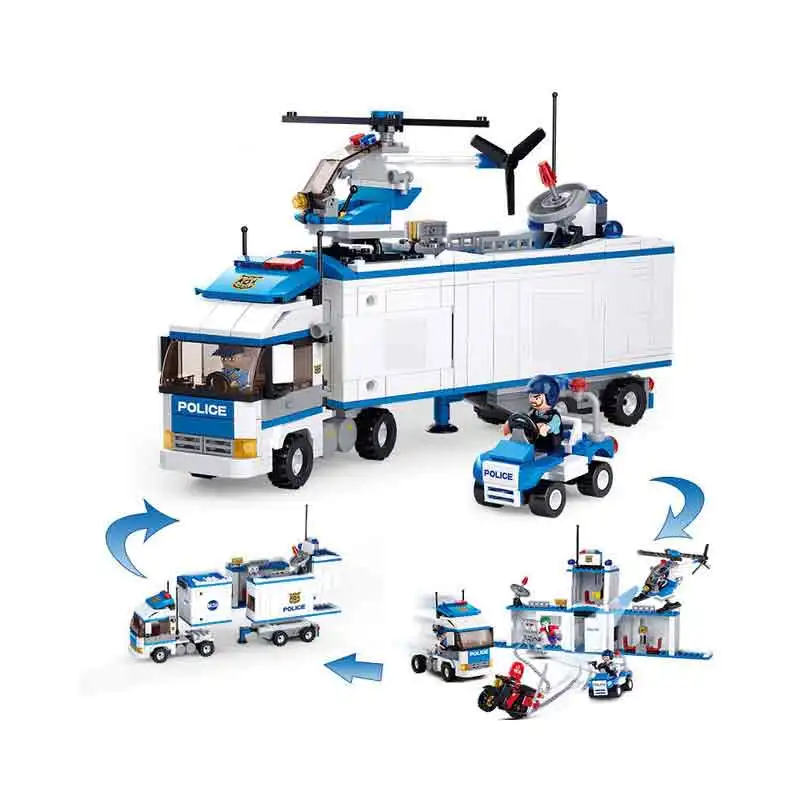 

572pcs 2 In 1 Deformation Police Station Car Building Blocks Toys Kids Birthday Christmas Gifts Educational Model Brick Legoings