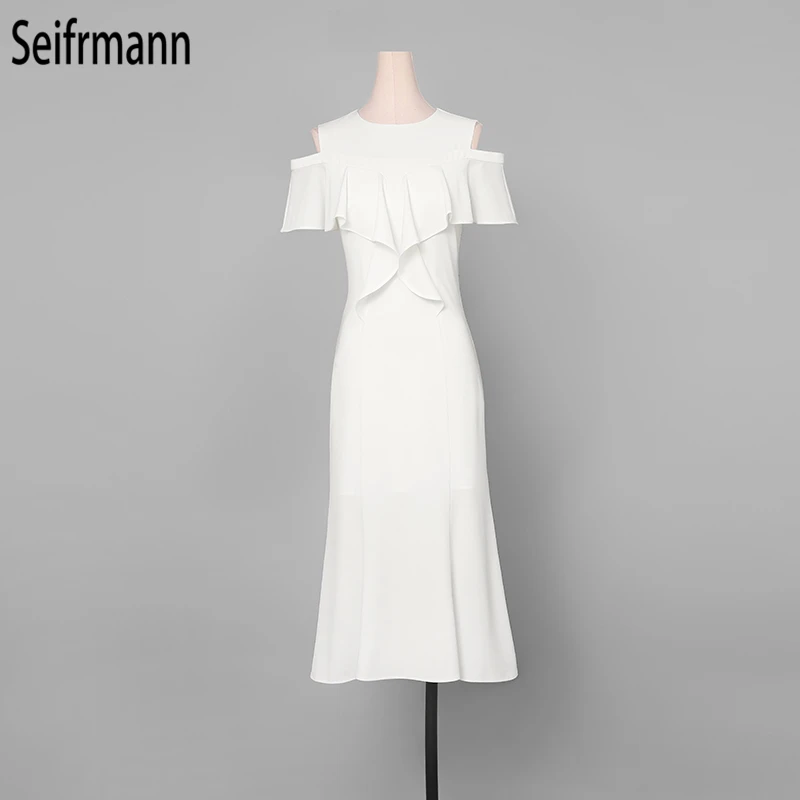 Seifrmann женское весенне-летнее винтажное платье подиумная мода с коротким рукавом и оборками элегантные женские вечерние белые платья русалки
