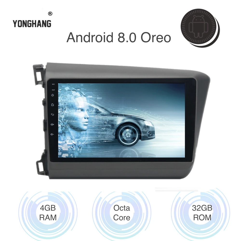 

9" Android 8.0/7.1 Car GPS Navigation for Honda Civic 2012 2013 2014 Multimedia 4*50w Speaker Steering Wheel Control