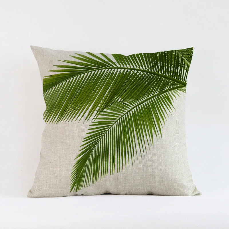 الاستوائية جوز الهند الأشجار الخضراء يترك نمط الكتان وسادة القضية الرئيسية مكتب أريكة غطاء وسادة الزخرفية