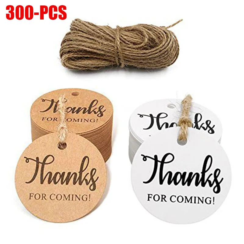 

300PCS handmade "thanks for coming" paper tags with hole for wedding ramadan gifts packaging hang tags round stationery labels