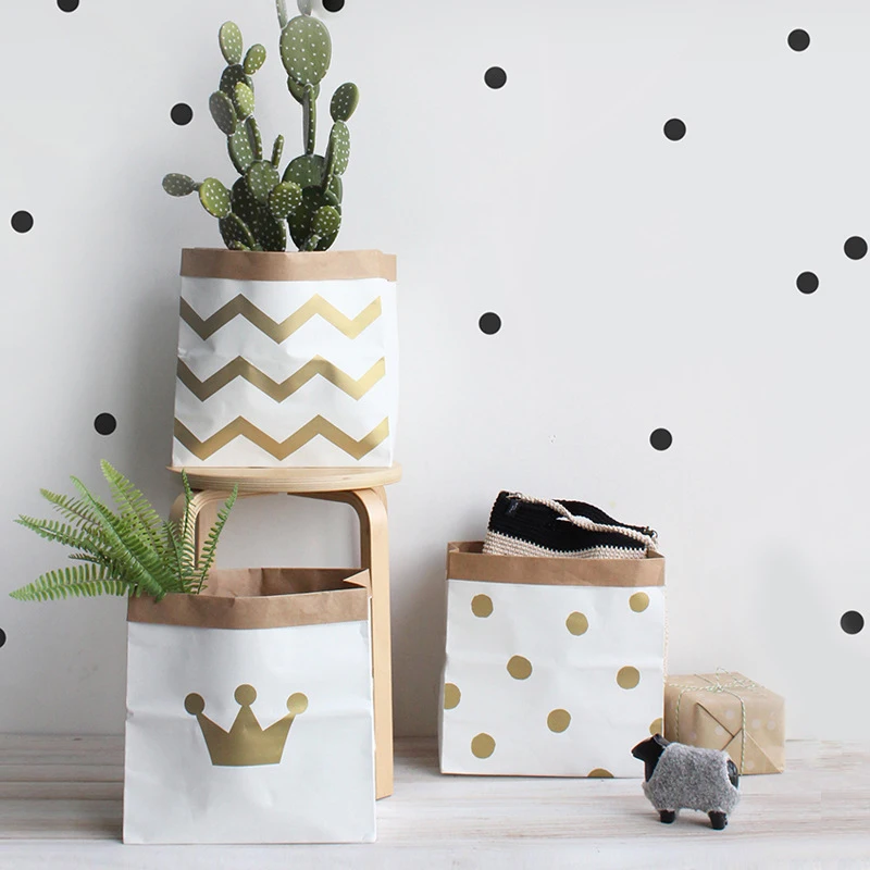 

INS Bronzing Kraft Paper Storage Bags Children Room Organizer for Kids Toys and Baby Clothings Sundries Laundry Bag Home Decor