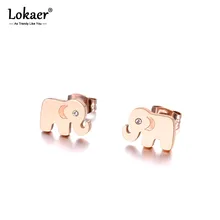Lokaer офисные Нержавеющая сталь горный хрусталь серьги-гвоздики в виде слона, ювелирное изделие для Для женщин рисунком «розы» для девочек; Цвета: золотистый вечерние Рождественский подарок E19035