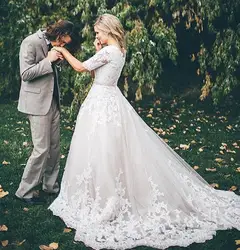 Свадебное платье рукава 2019 в то время как невеста свадебное платье кнопка