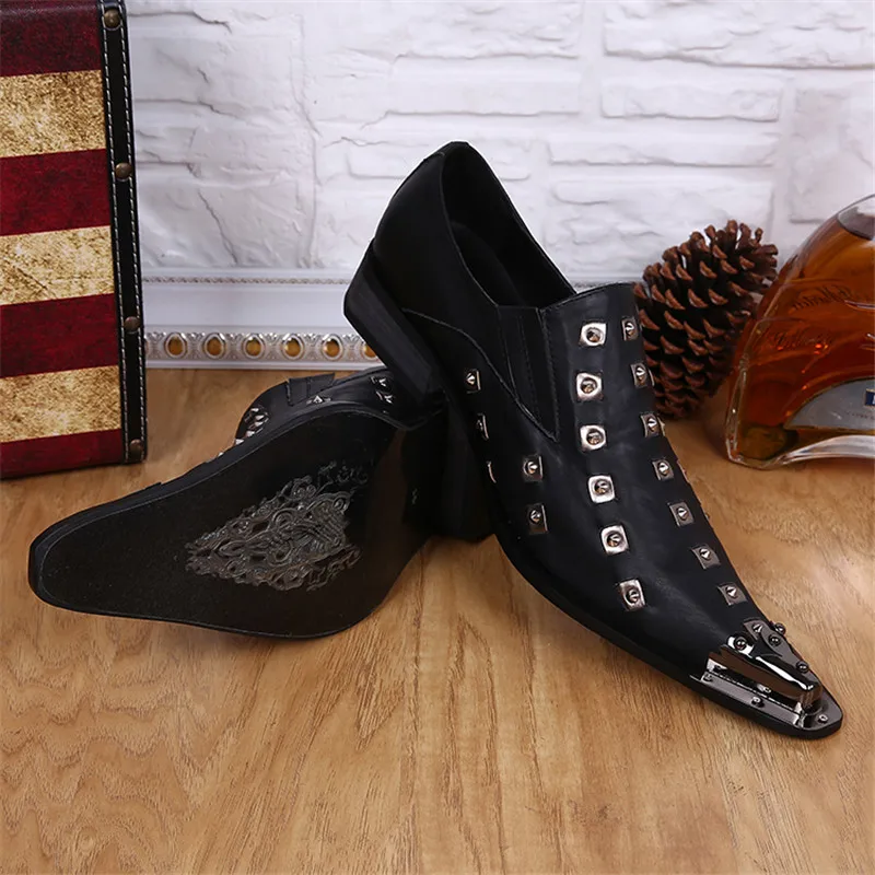 Metal Rivet Decoration Shoes Men Pointed Toe Flat Zapatos Genuine ...