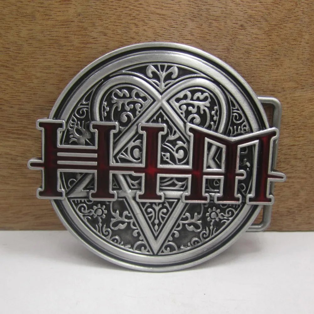 

BuckleClub zinc alloy retro red enameled HIM music jeans gift belt buckle FP-02210 for men 4cm width loop drop shipping