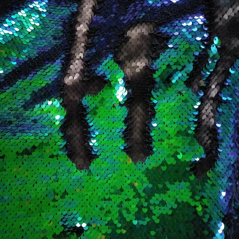 

Brand New Glitter Peacock Green Sequin Double-face Reversible Sequin Fabric Satin Back Sequin Fabric For DIY Sewing Bag Purse