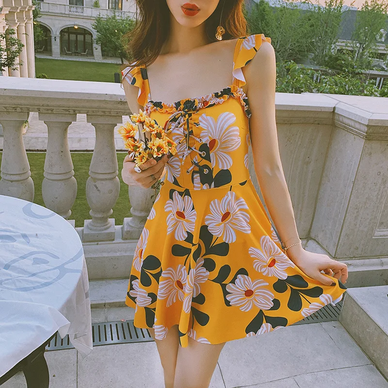 

High Waist Swimsuit One-Piece Swimsuits 1 Piece Women Korean Sexy One Swim Suits Large Size Web Supper Fairy Block Pure Female