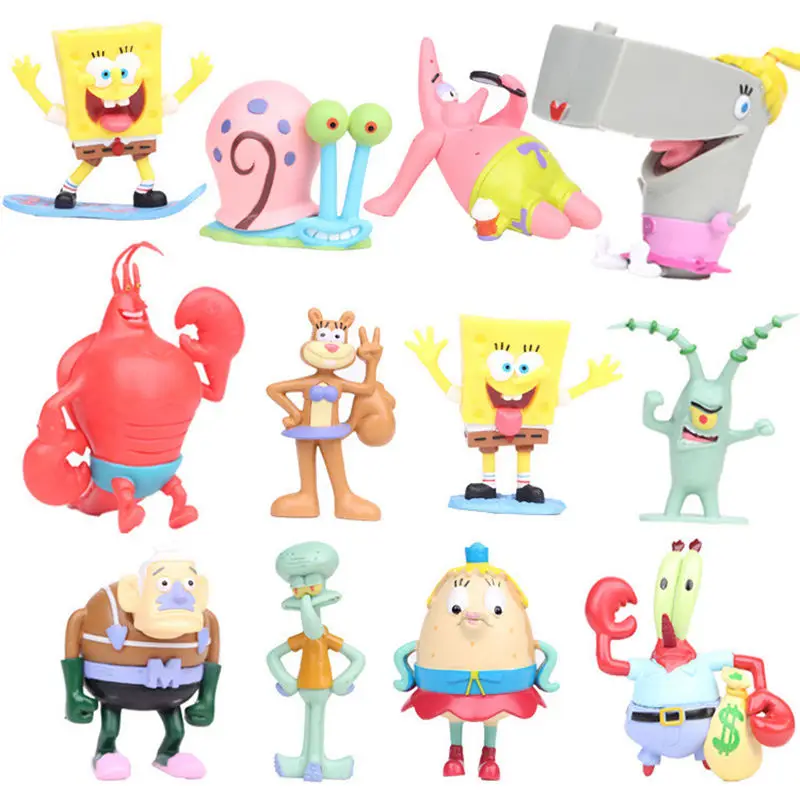 12pcs/set 8cm SpongeBob Cartoon Movie Characters Square Pants action
