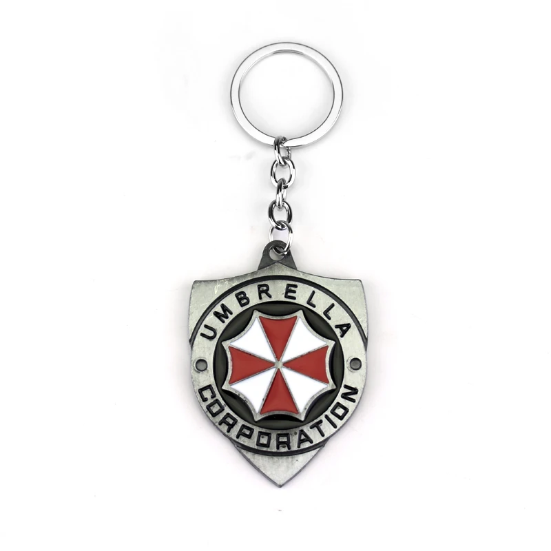 

free shipping 20pc/lot Resident Evil 2 Colors Keychain Umbrella Corporation Logo shield shape Hoder Unique Jewelry Accessories