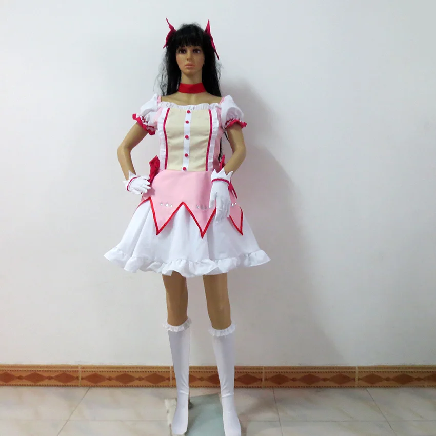 

Puella Magi Madoka Magica Magical Girl Kaname Madoka Cosplay Costume Short Ball Dress With Bowknots Cos