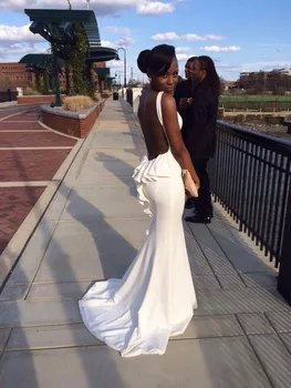 

vestidos de festa Elegant White Prom Gown Mermaid Open Back Bridesmaid Dress for Wedding Party Custom Made