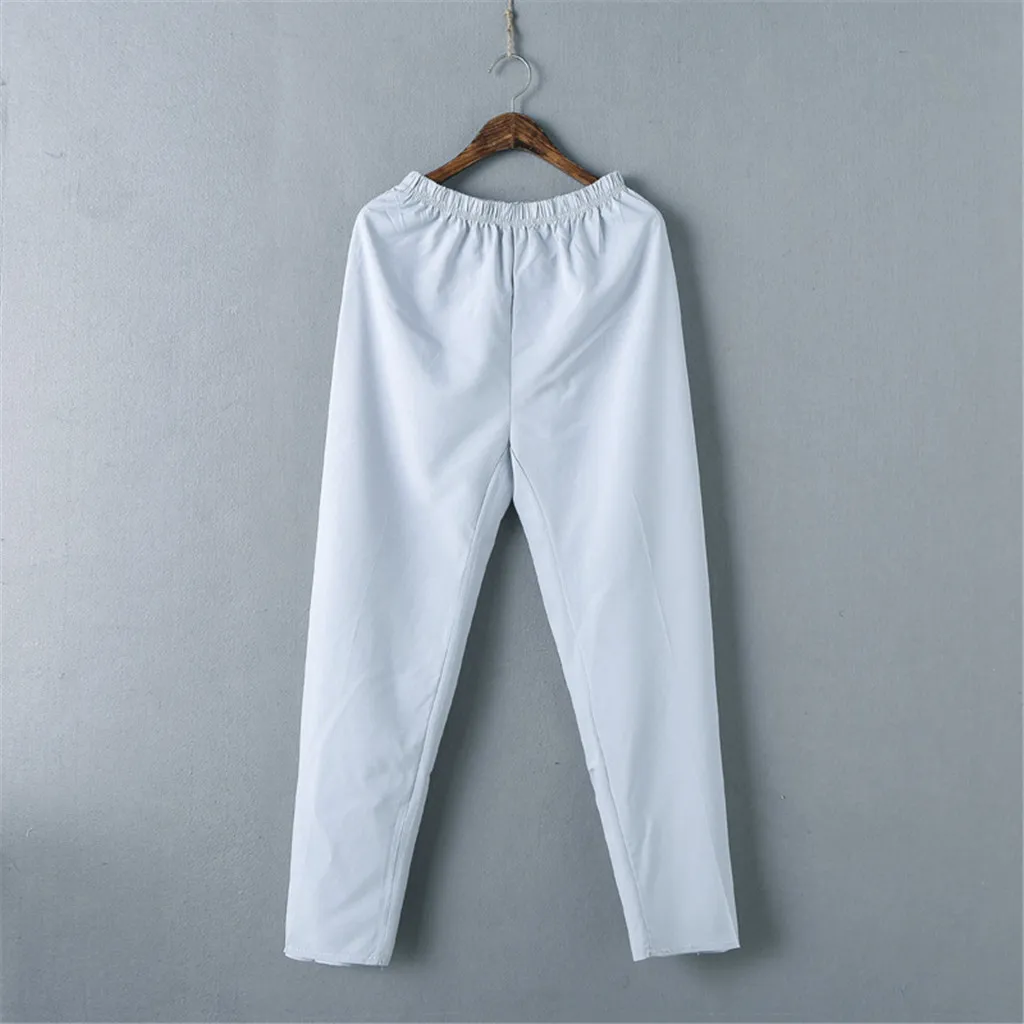 

Harem Pants Men Men's Fashion Simple Solid Color Cotton Casual Elastic Waist Pants Chinese Traditional Harajuku 2019