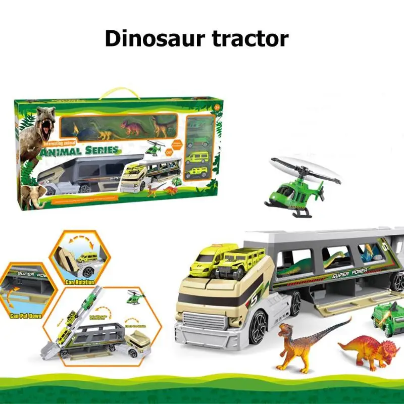 Расширяемый животного динозавров Transporter Двусторонняя трейлер Детская игрушка Моделирование Контейнеровозы Строительство Модель