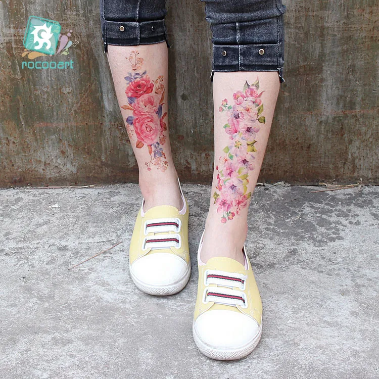 Rocooart QC fiori braccia tatuaggio colorato Taty Body Art impermeabile tatuaggio temporaneo adesivi rosa falso tatuaggio orchidea Tatouage