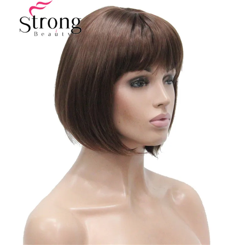 TR-5339 #31 auburn short straight bangs synthetic hair women`s BOB full wig center skin top (7)