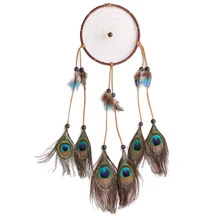 1х коричневое креативное домашнее украшение, перья павлина, обруч, деревянные бусины, украшение для автомобиля мечты, размер около: 55 см