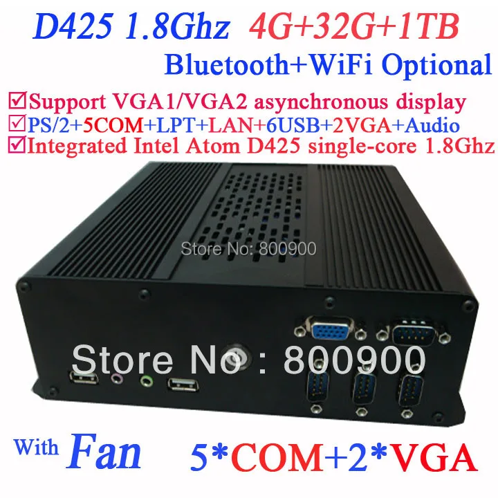 

Wholesale pc htpc mini itx terminal with 2 VGA Intel Atom D425 single-core processor 1.8Ghz 4G RAM 32G SSD 1TB HDD