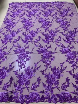

2018 Wholesale Nigerian Lace Fabric 3D Flowers Beads Embroidered Stones Wedding Laces African George Lace Material for women