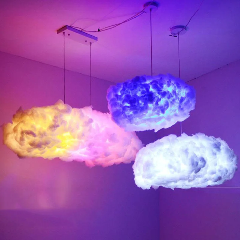 Modern LED Floating Cloud Fixture Pendant Light Cotton Silk Suspension