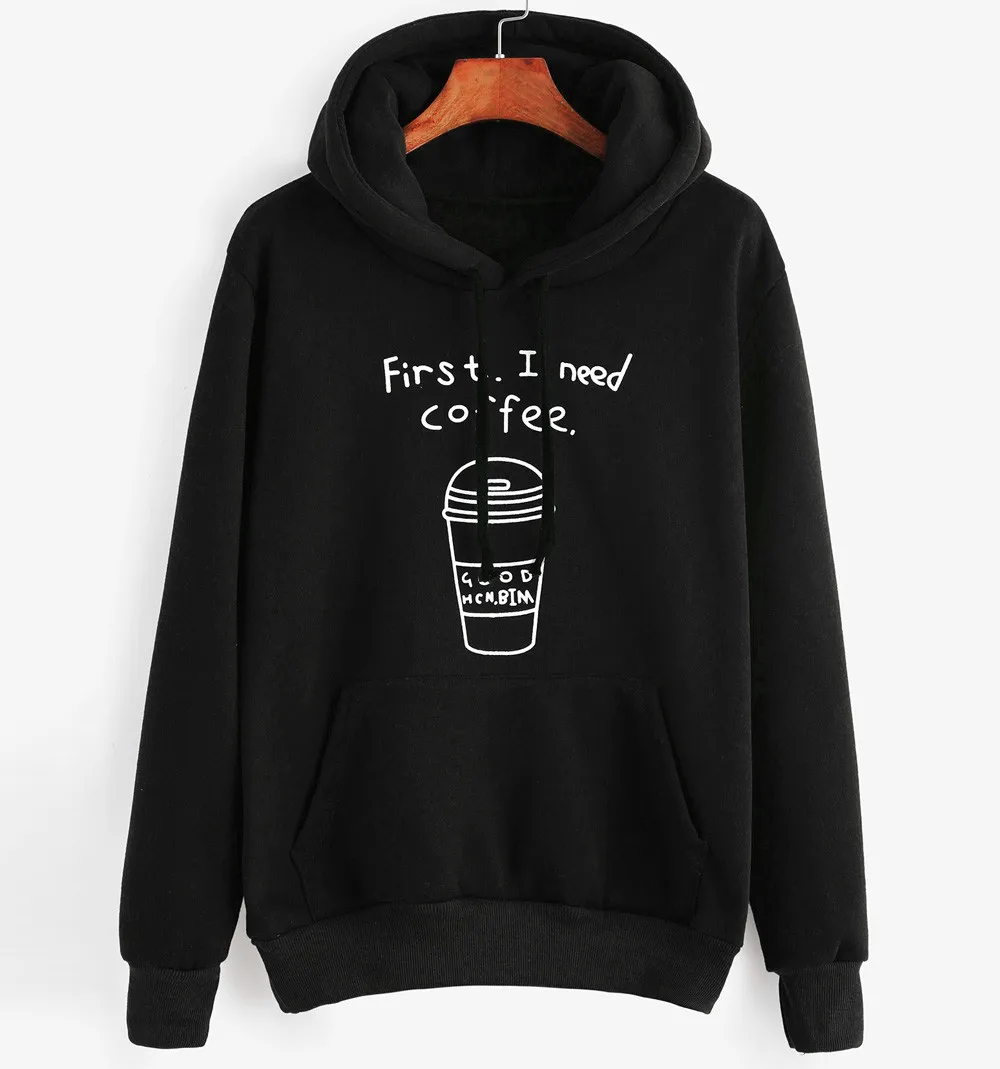 

First I Need Coffee Women long Sleeve shein streetwear Letter Print Sweatshirt Pullovers hoodies sweatshirt sudaderas mujer#30