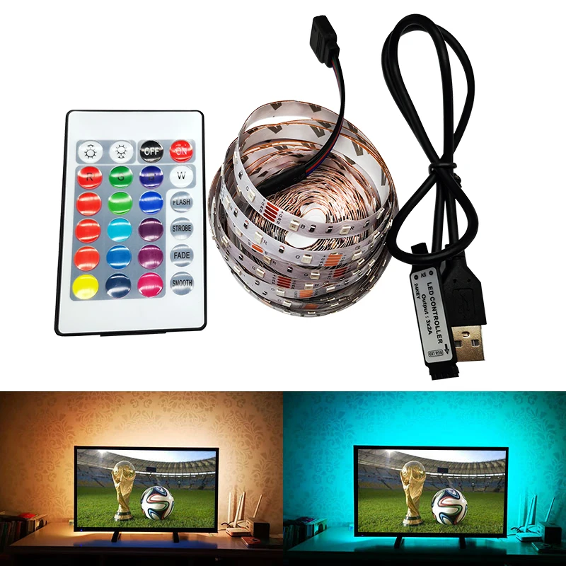 

LED SMD 3528 Night light 60leds/m 5V Color Changing Rope Strip for PC/TV Backlight Flexible with IR Remote controller 0.5m-5m