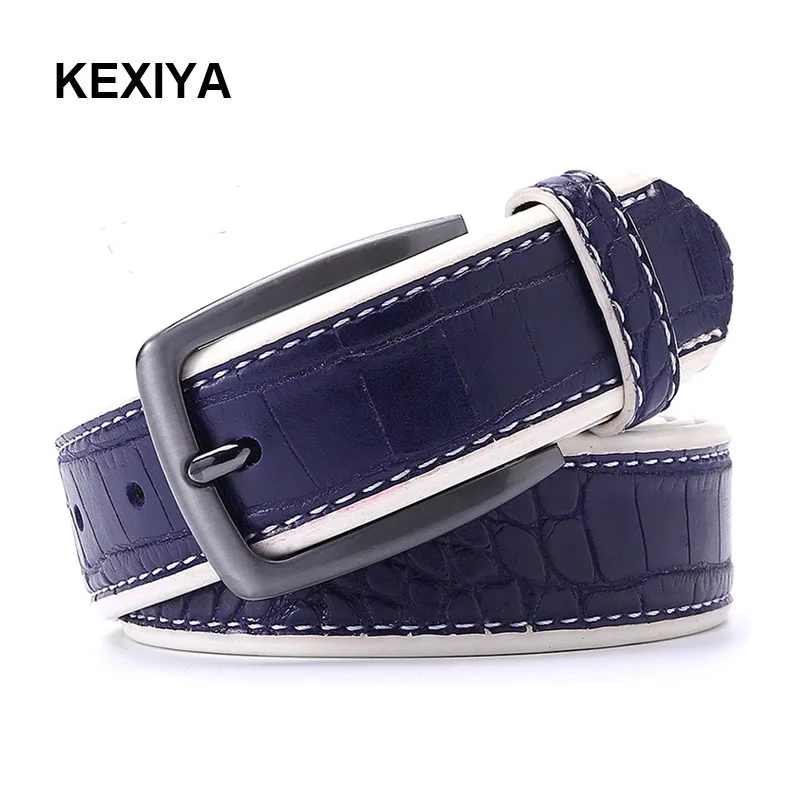 KEXIYA дизайнерский мужской ремень с крокодиловым узором из искусственной кожи модный стиль мужской роскошный пояс высокого качества Повседневный серый синий ремень