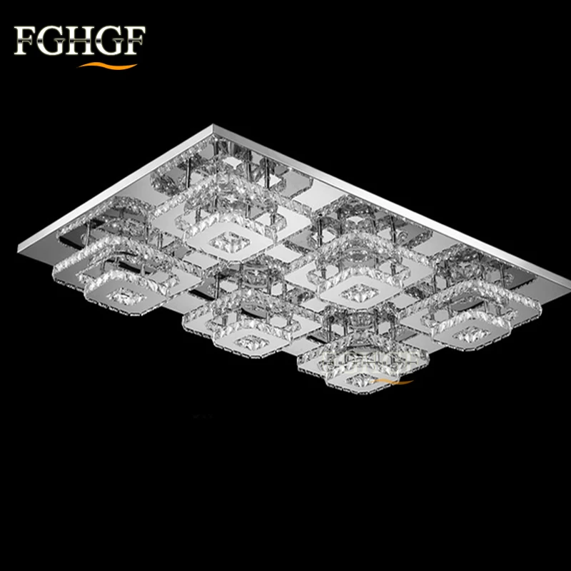 

Modern LED crystal chandelier light Square Rectangle Flush Mounted Chandeliers lamp living room Lustre luminaria remote control