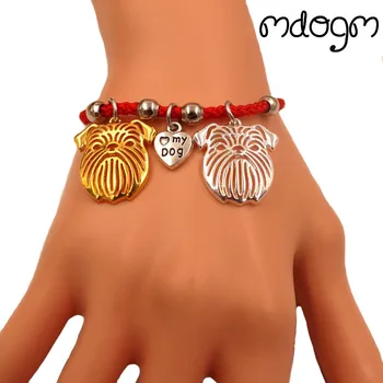 

Brussels Griffon Dog Animal Charm Bracelet For Women Men Couple Love Rope Male Female Pearl Red Heart Black Girls Cute Fashion