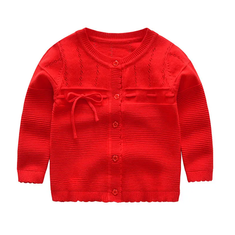 Bowknot Tie Baby Girl Sweater Kids Hollow Out Pullover Coat Solid Color Button Closure Cardigan High Quality Cotton Blend Toddler Child Outfit (3)
