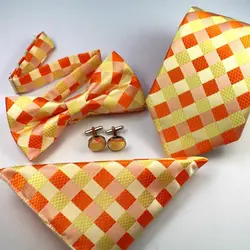 Галстук комплекты Для мужчин классические галстуки платок запонки плед галстук Bow Tie Наборы для Свадебная вечеринка