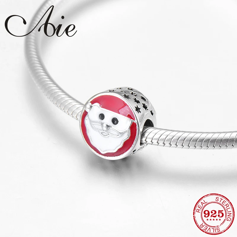 

Hollow out star 925 Sterling Silver red white enamel Santa Claus fine Beads Fit Original Pandora Charm Bracelet Jewelry making