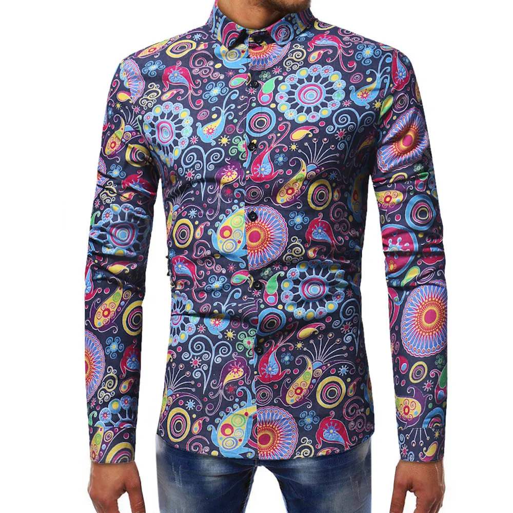 

Summer Streetwear Men Shirts Casual Slim Fit Red Long Sleeve Shirt Mens Clothing Print Shirts Men Camisa Masculina 2019