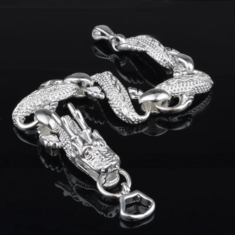 OMHXZJ,, модные вечерние женские и девичьи браслеты, серебряный браслет с цепочкой в виде дракона, 925 пробы, BR56 - Цвет камня: silver