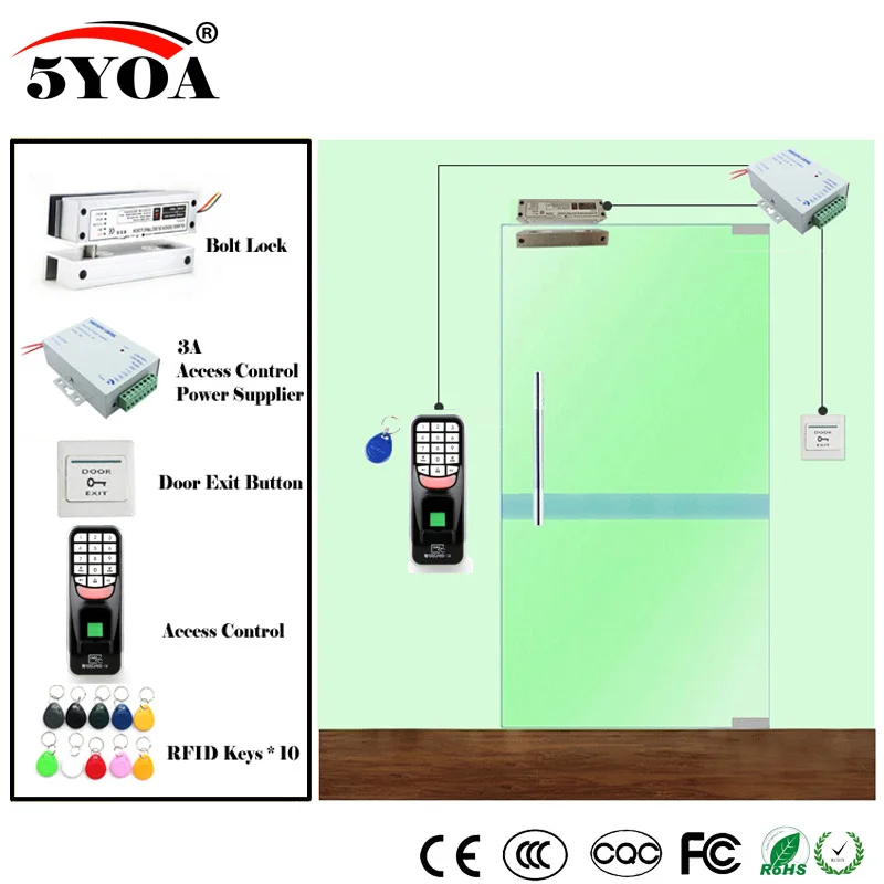 Комплект системы контроля доступа RFID отпечатков пальцев деревянные очки двери набор + Магнитный замок + ID карты Keytab + поставщик питания +