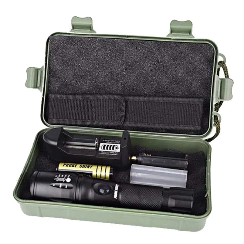 

Zoomable XML T6 LED Tactical Flashlight+18650 Battery+Charger+Case Free Shipping #NN11